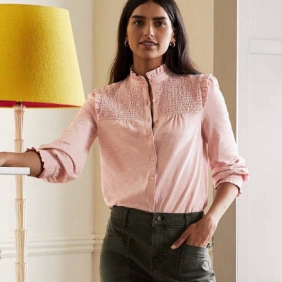 Boden Blush Pink Smocked Yoke Jersey Knit Top Size 6 - Picture 2 of 13